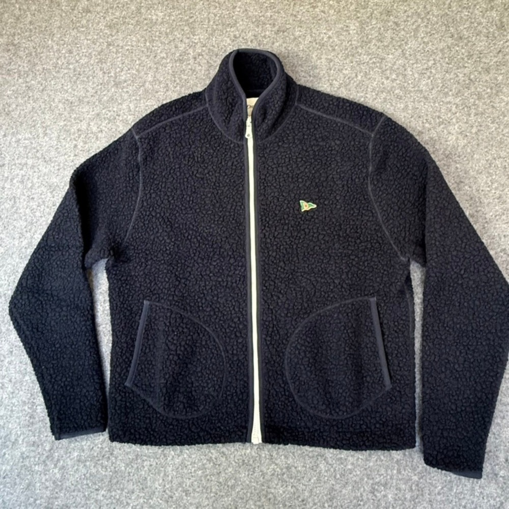 Drakes Boucle Wool Zip Fleece Jacket Navy Blue Mens Medium Made in Portugal NEW